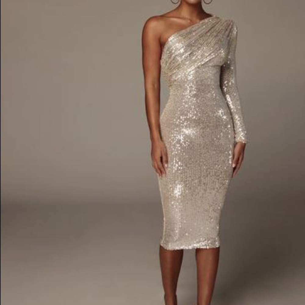 Cream Lure Gathered One Shoulder Dress - SMALL